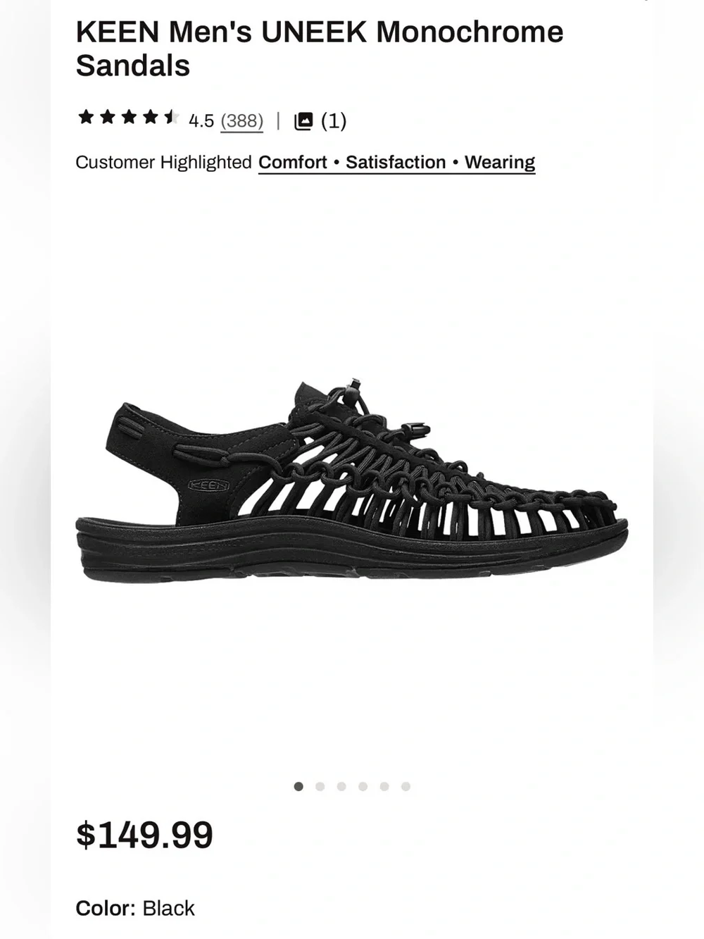 Keen Uneek Black Woven Bungee Cord Sandals Shoes 42